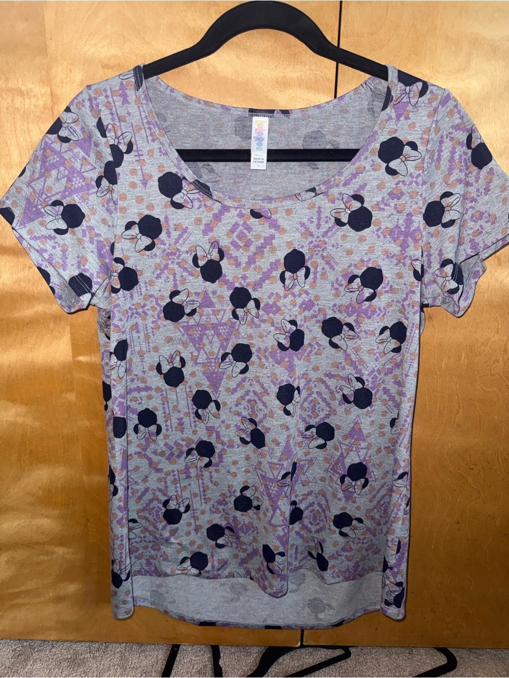 LuLaRoe Lavender Short Sleeve Tee with Navy Floral Print